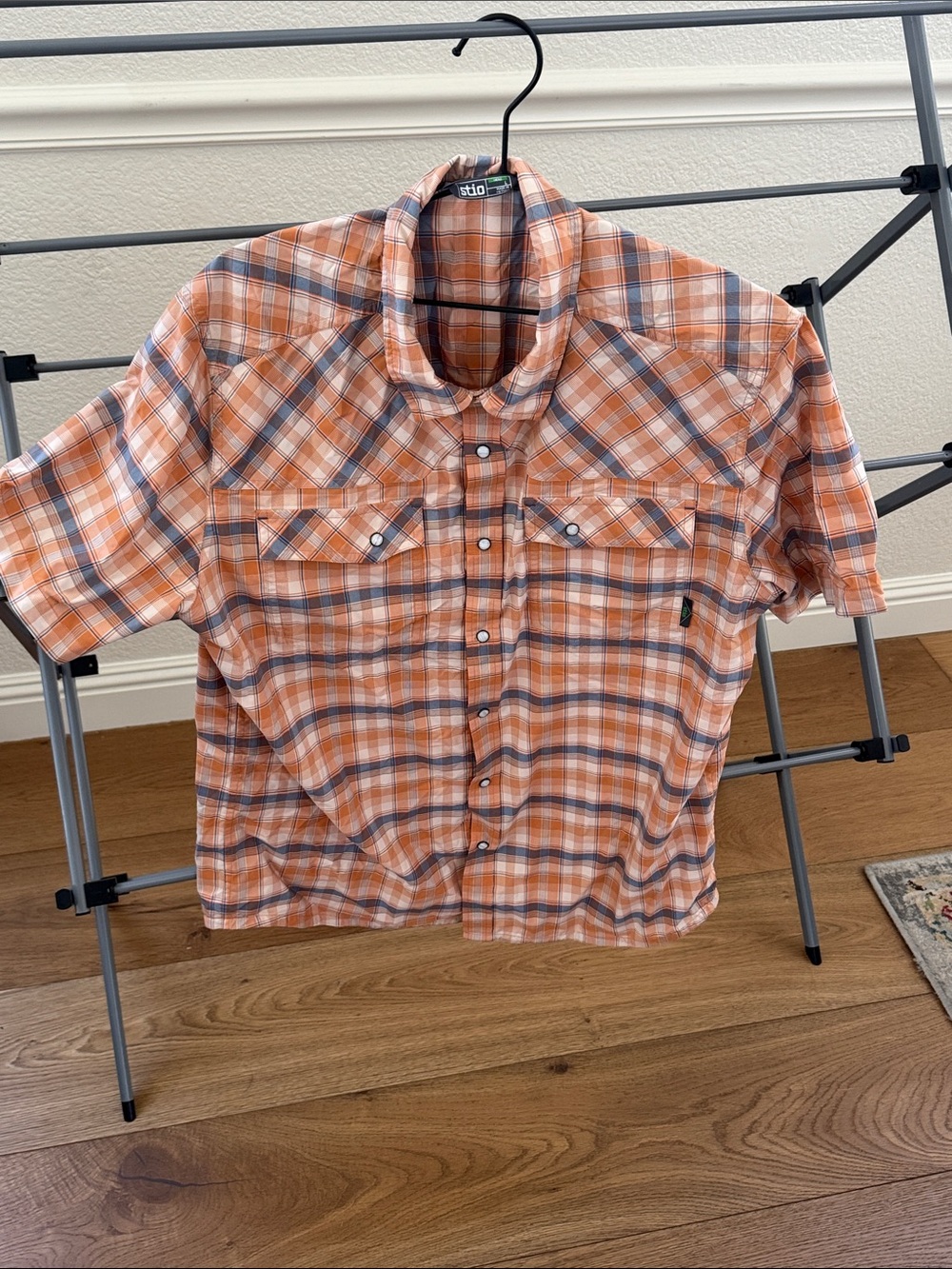 EUC Stio Eddy Short Sleeve Orange/Blue Plaid, size L